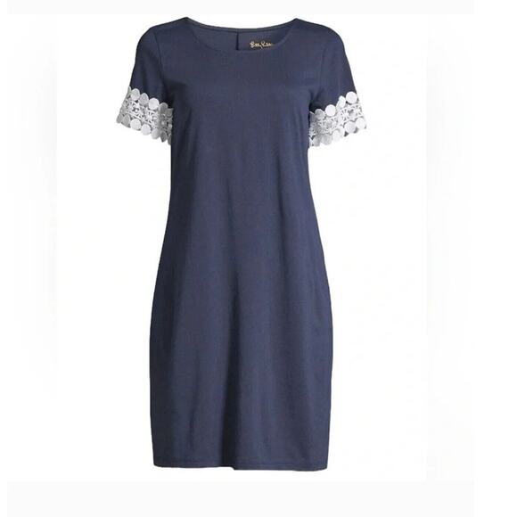Lilly Pulitzer Hayes True Navy Short Lace Sleeves T-Shirt Dress Size large - Picture 1 of 8